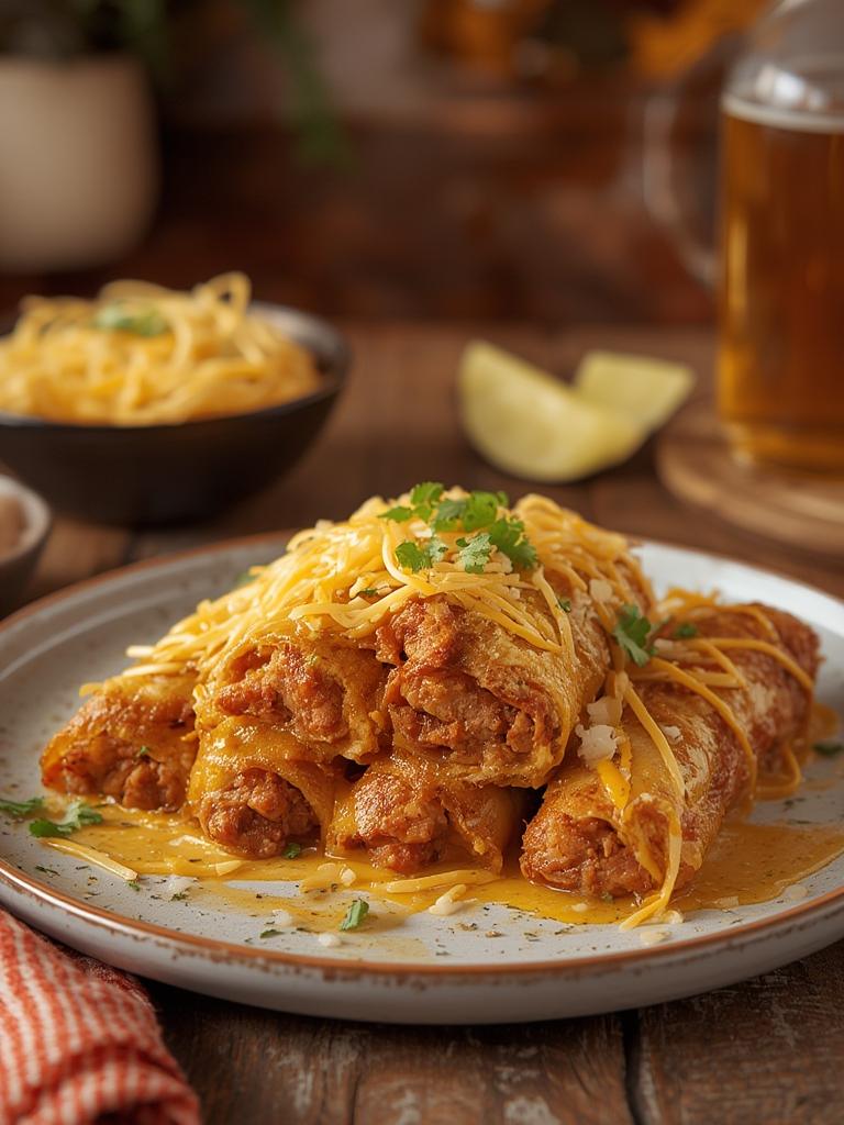 Beef and Cheese Chimichangas served