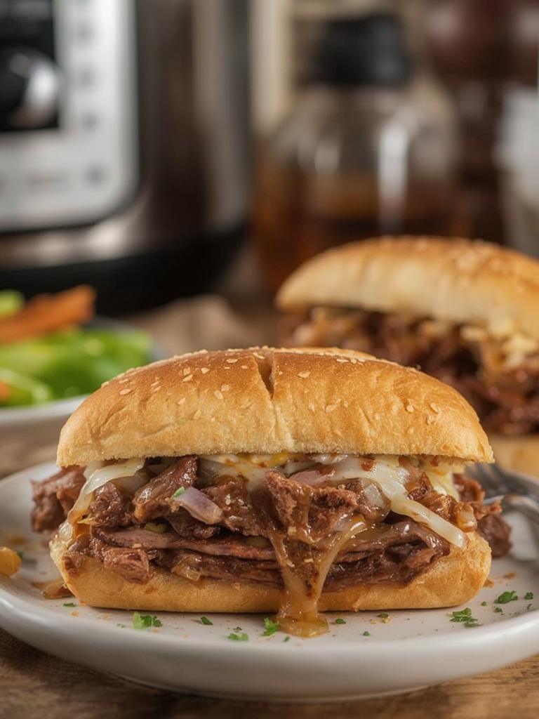 Crockpot French Dip Sandwiches served