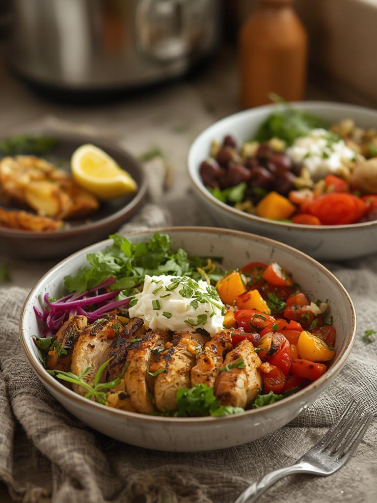 Greek Chicken Bowls served