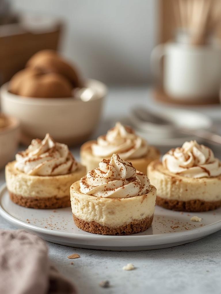Mini No Bake Cinnamon Roll Cheesecakes served