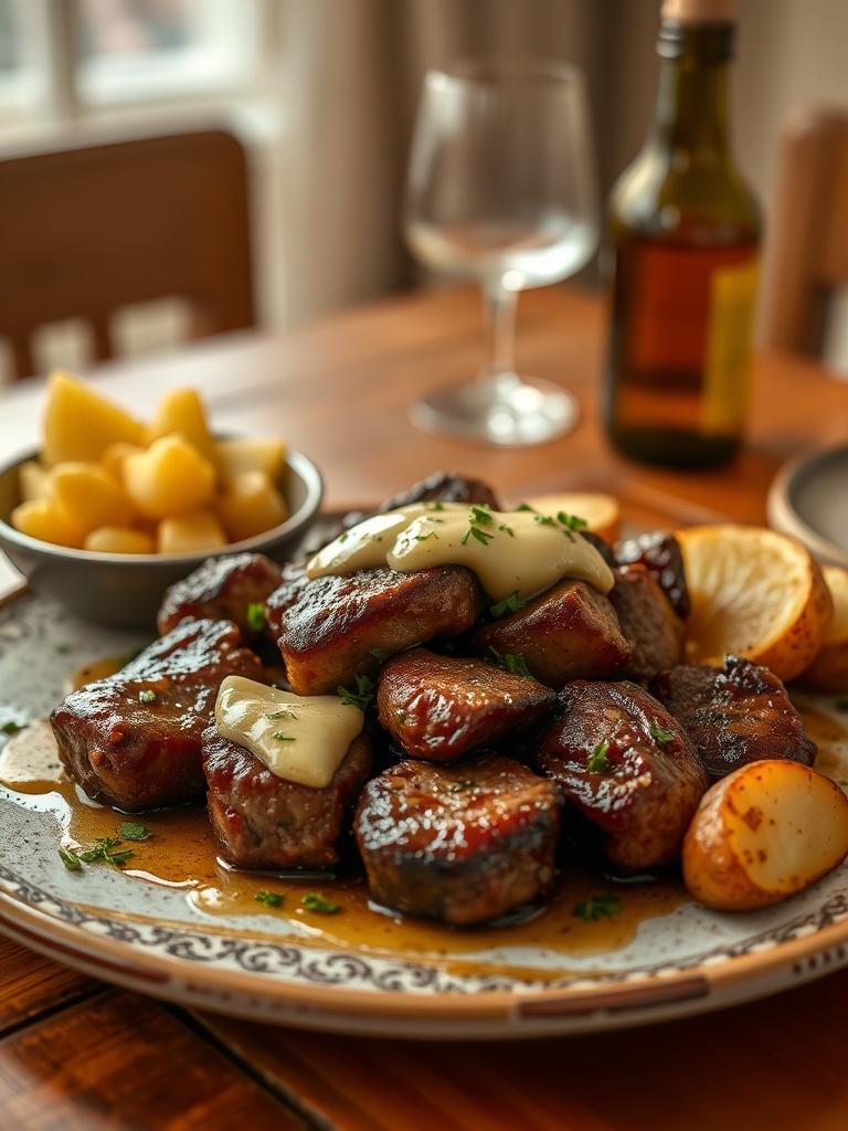Garlic Butter Steak Bites and Potatoes